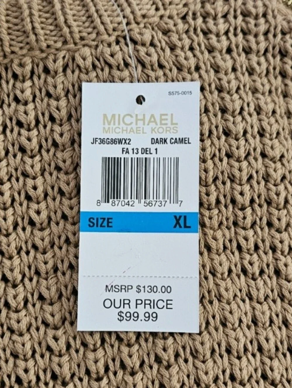 Michael Kors Dark Camel Heavy Knit Sweater Zipper Detail NWT Size XL